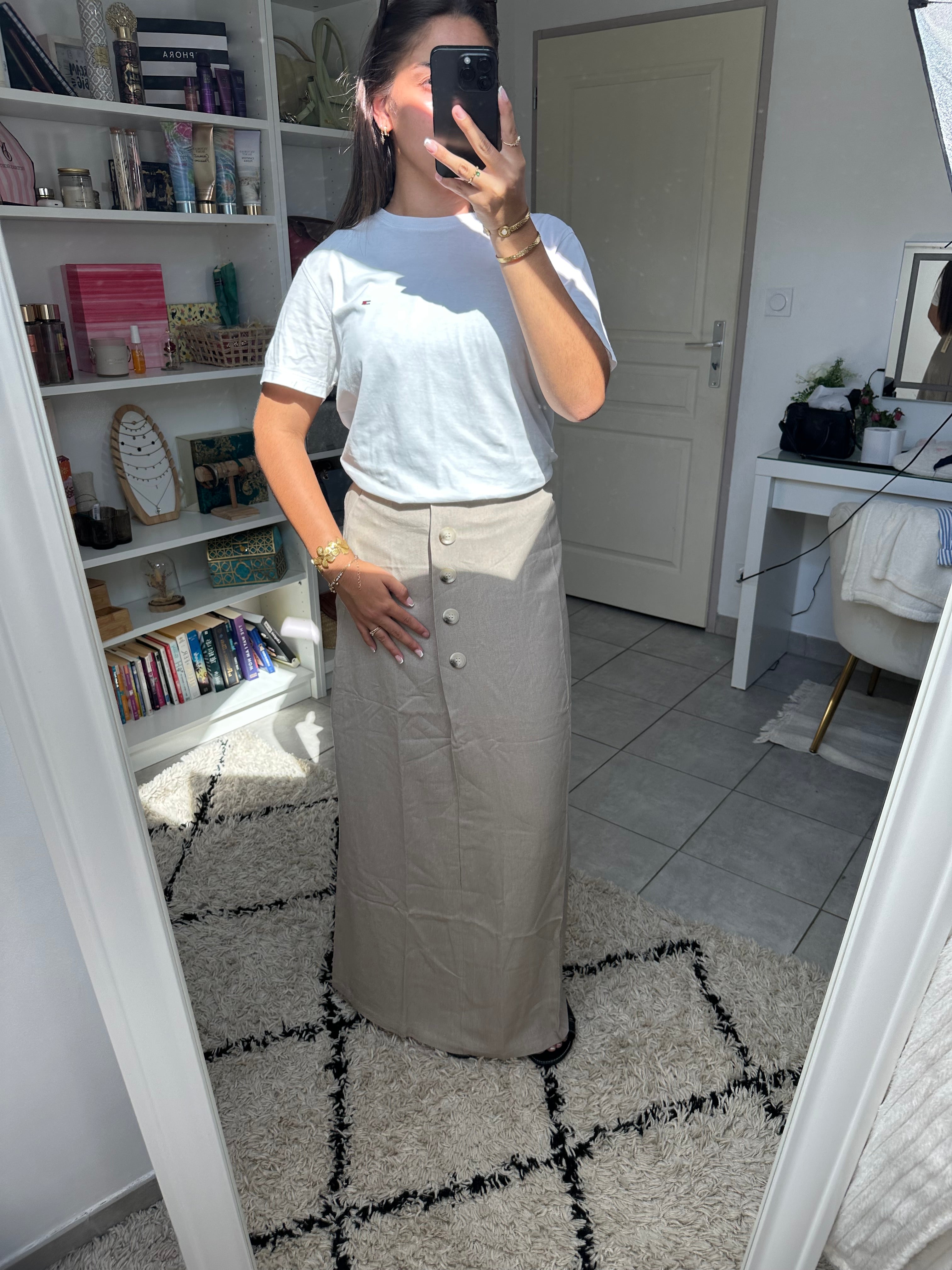 Jupe effet lin taupe