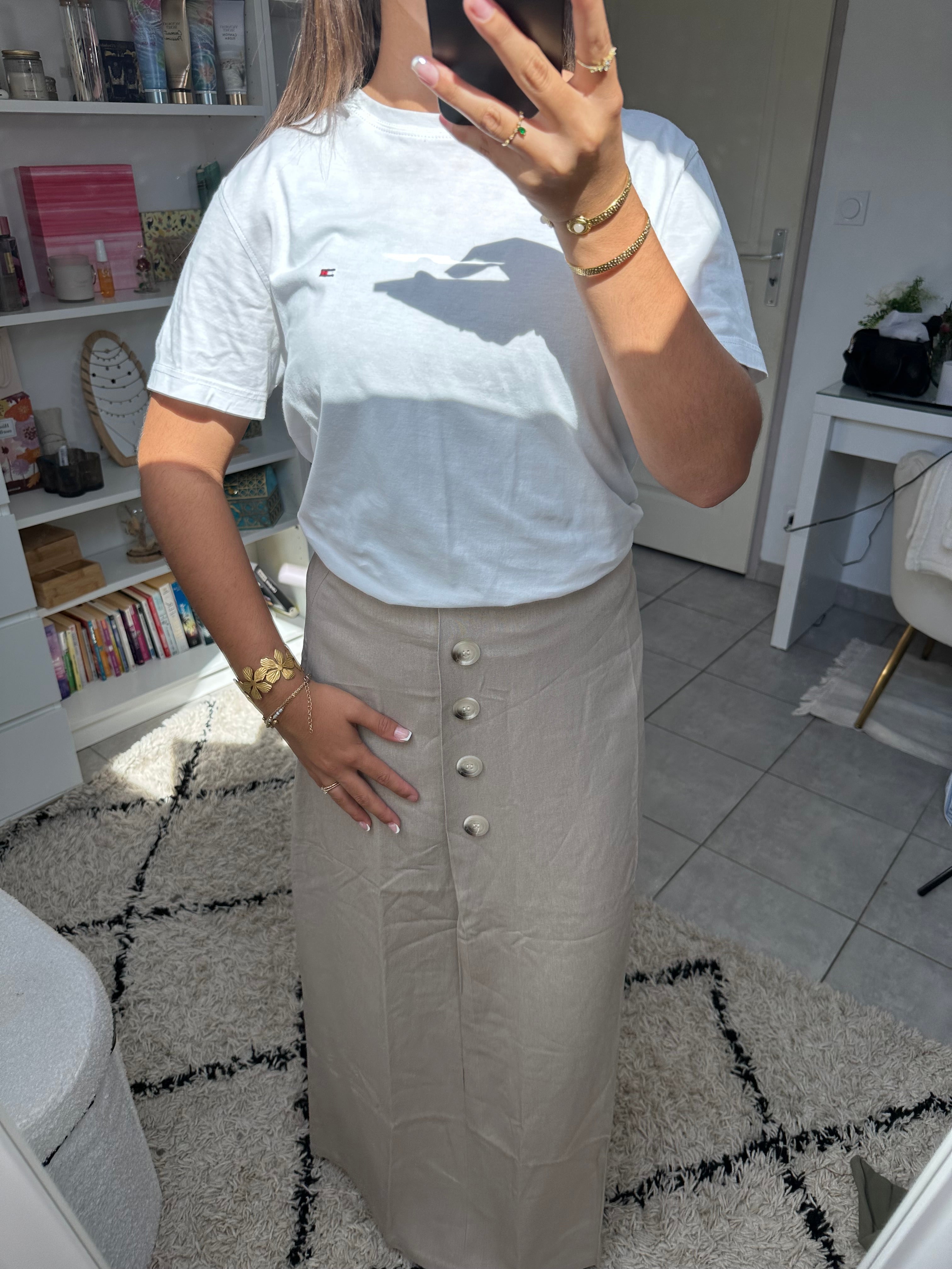 Jupe effet lin taupe