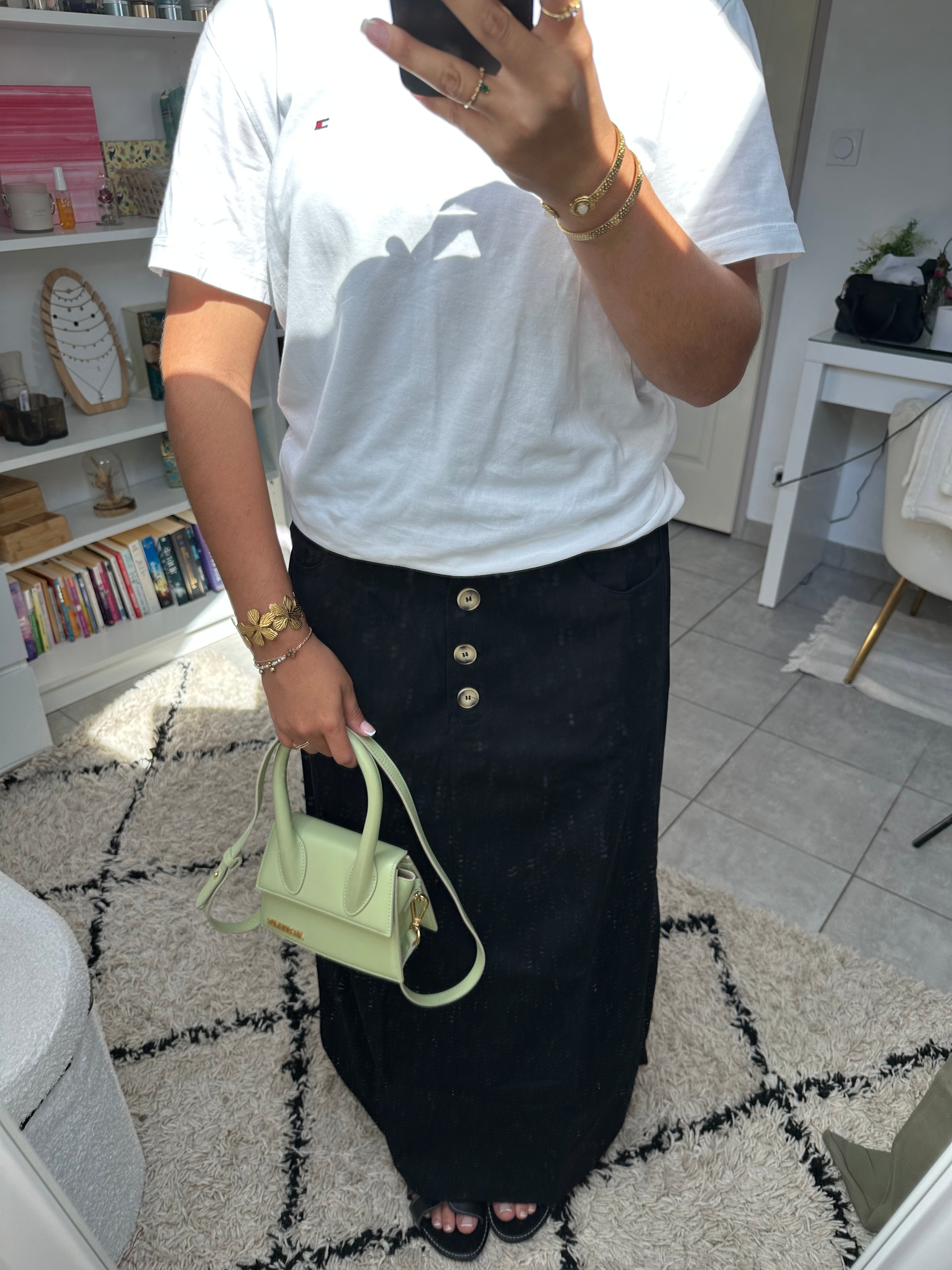 Jupe effet lin noire