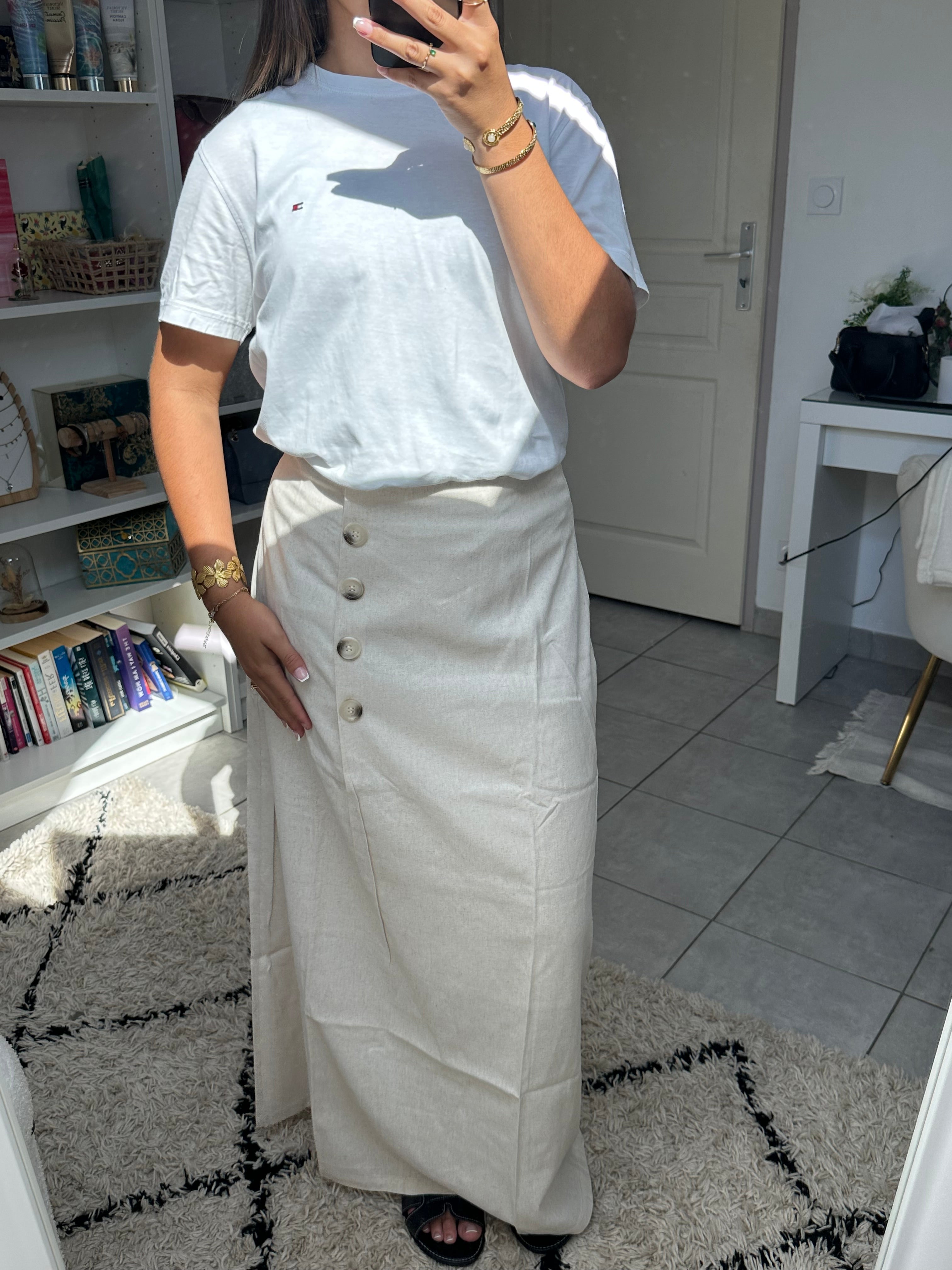 Jupe effet lin beige