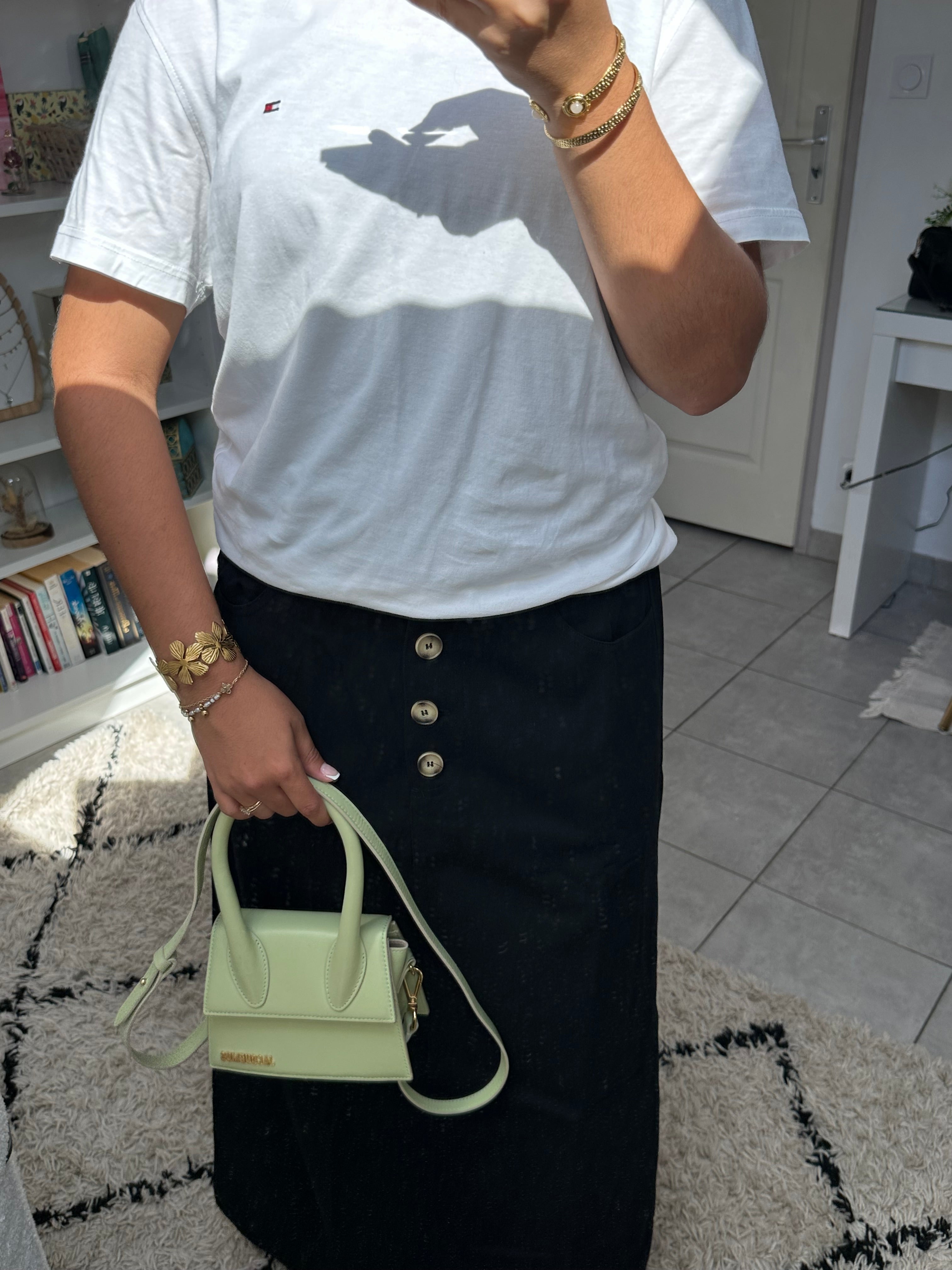 Jupe effet lin noire