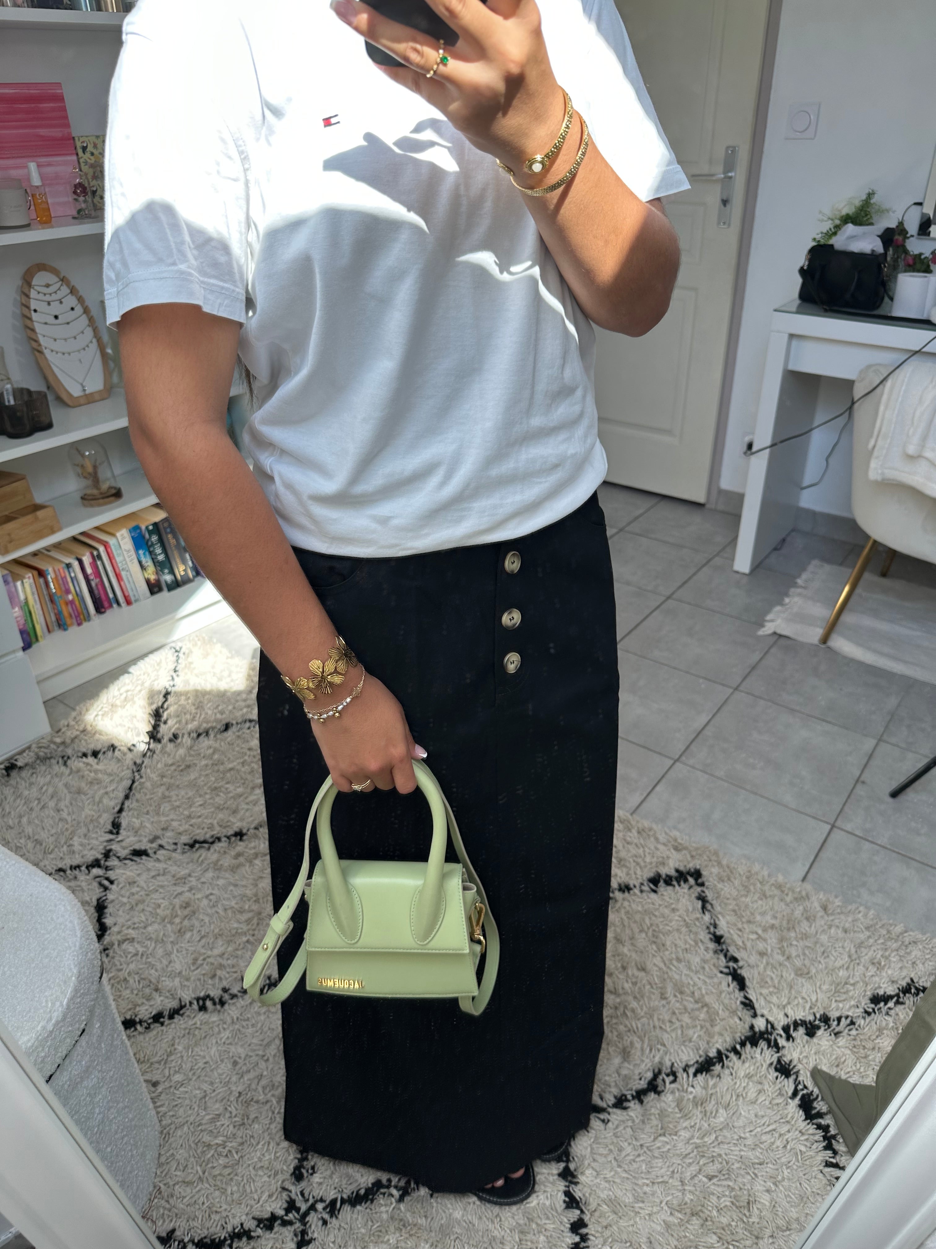 Jupe effet lin noire