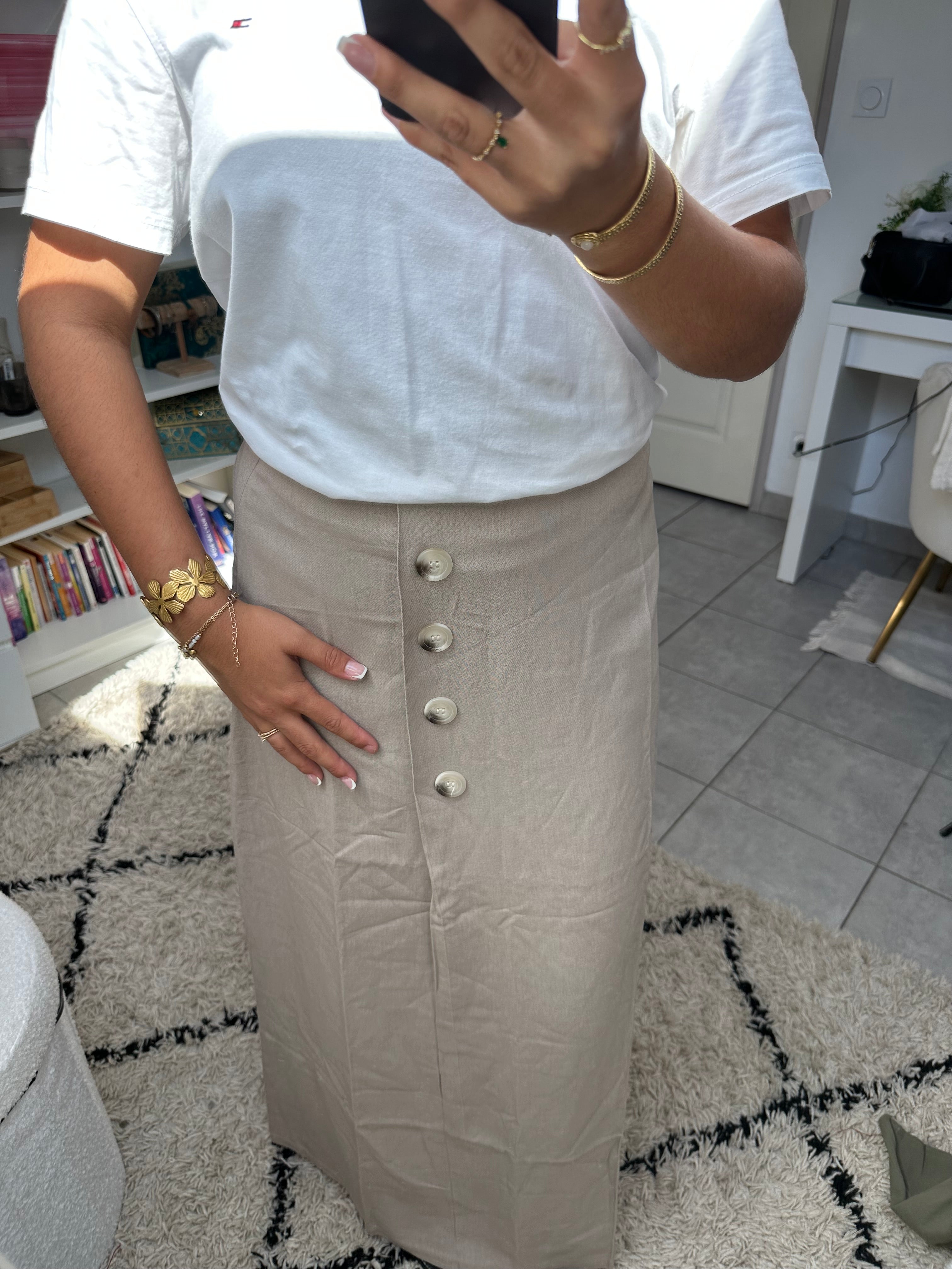 Jupe effet lin taupe